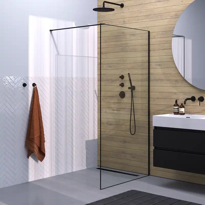 Brauer Black Frame - Inloopdouche - 8mm Helder Glaswand met Frame - 100x200cm - Muurprofiel & Stabilisatiestang - Mat Zwart Betaalbaar