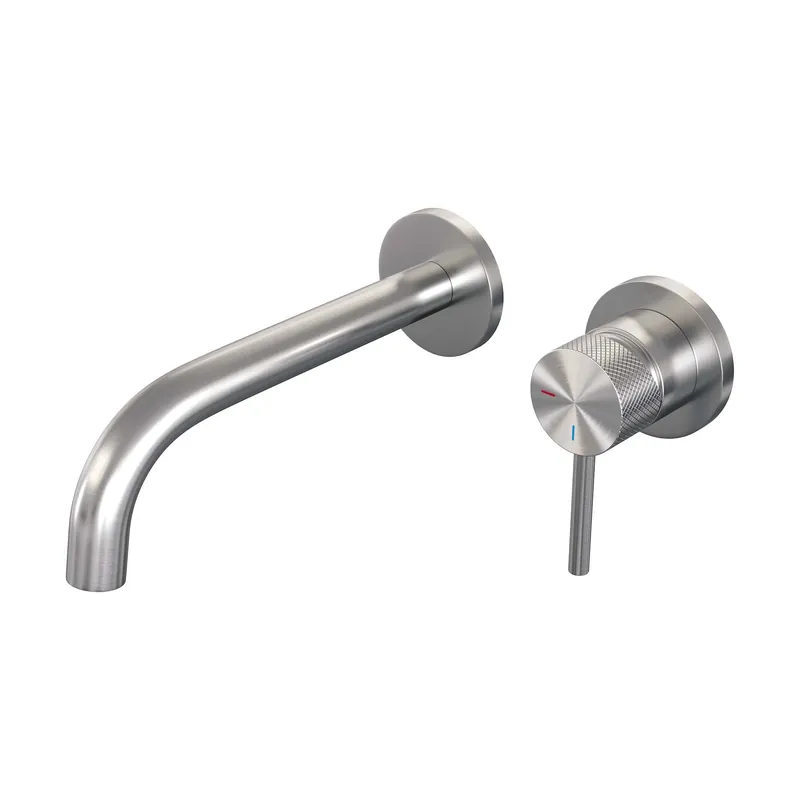 Brauer Brushed Carving Inbouw Wastafelmengkraan met Gebogen Uitloop & Rozetten - Model A1 - Geribbeld Hendel Rechts - PVD - PVD - Geborsteld RVS Actieprijs