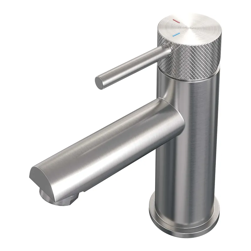 Brauer Brushed Carving Opbouw Wastafelmengkraan - Model A - Laag - Geribbeld Hendel - PVD - PVD - Geborsteld RVS Speciale Aanbieding