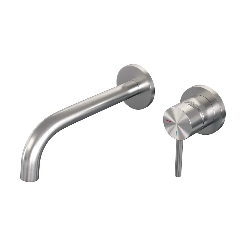 Populair Brauer Brushed Edition Inbouw Wastafelmengkraan met Gebogen Uitloop & Rozetten - Model A1 - Hendel Rechts - PVD - Geborsteld RVS
