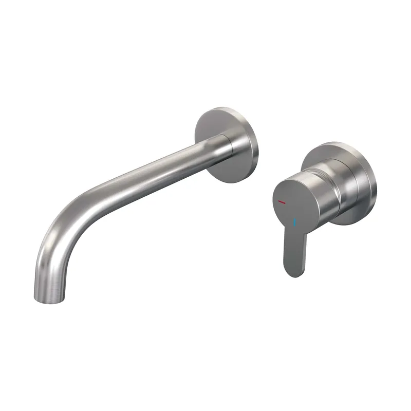 Brauer Brushed Edition Inbouw Wastafelmengkraan met Gebogen Uitloop & Rozetten - Model D1 - Hendel Rechts - PVD - Geborsteld RVS Laatste Versie