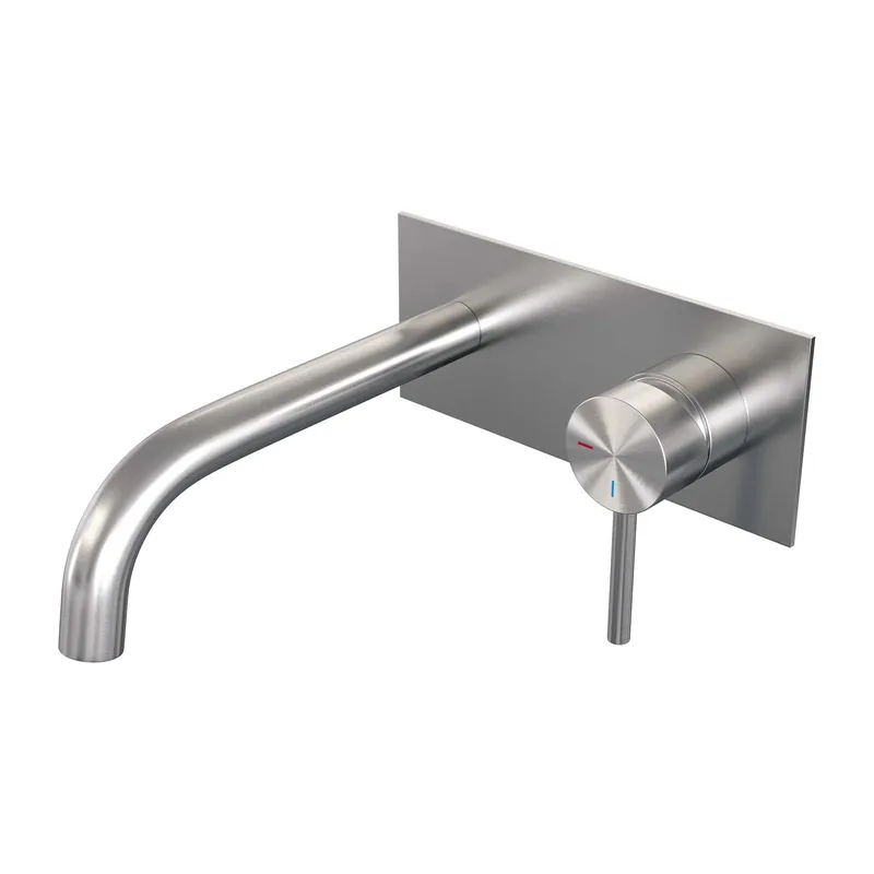 Betaalbaar Brauer Brushed Edition Inbouw Wastafelmengkraan met Gebogen Uitloop & Afdekplaat - Model A1 - Hendel Rechts - PVD - Geborsteld RVS
