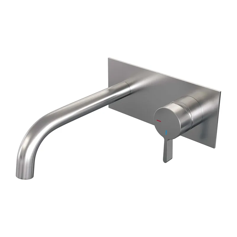 Brauer Brushed Edition Inbouw Wastafelmengkraan met Gebogen Uitloop & Afdekplaat - Model E1 - Hendel Rechts - PVD - Geborsteld RVS Direct Verzonden