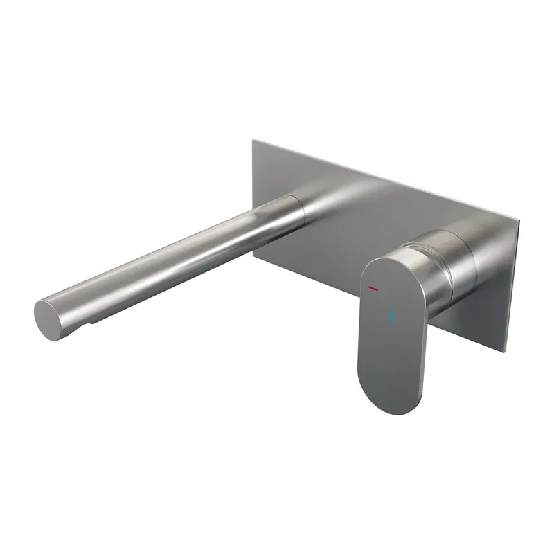 Premium Brauer Brushed Edition Inbouw Wastafelmengkraan met Rechte Uitloop & Afdekplaat - Model C1 - Hendel Rechts - PVD - Geborsteld RVS