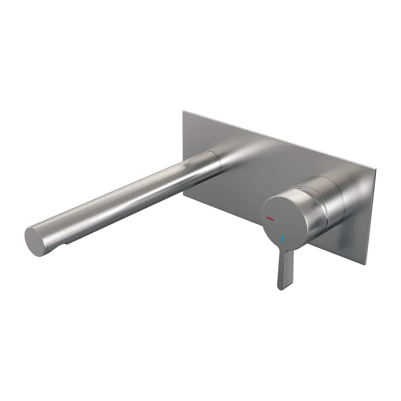 Bestel Nu Brauer Brushed Edition Inbouw Wastafelmengkraan met Rechte Uitloop & Afdekplaat - Model E1 - Hendel Rechts - PVD - Geborsteld RVS