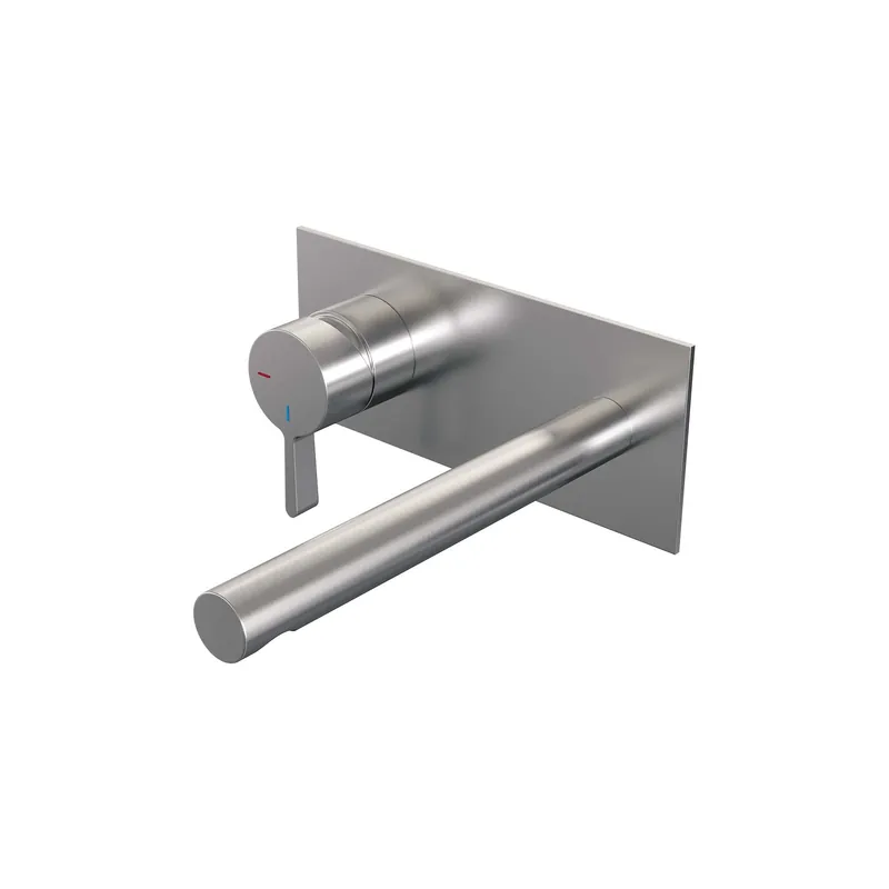 Gereduceerde Prijs Brauer Brushed Edition Inbouw Wastafelmengkraan met Rechte Uitloop & Afdekplaat - Model E2 - Hendel Links - PVD - Geborsteld RVS