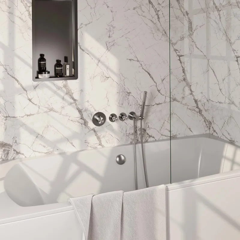 Betrouwbaar Brauer Brushed Edition Thermostatische Inbouw Badkraan met Omstel, Badvulcombinatie, Stopkranen, Wandhouder met Wateruitlaat, Staafhanddouche & Doucheslang - Set 1 - Draaiknoppen - PVD - Geborsteld RVS