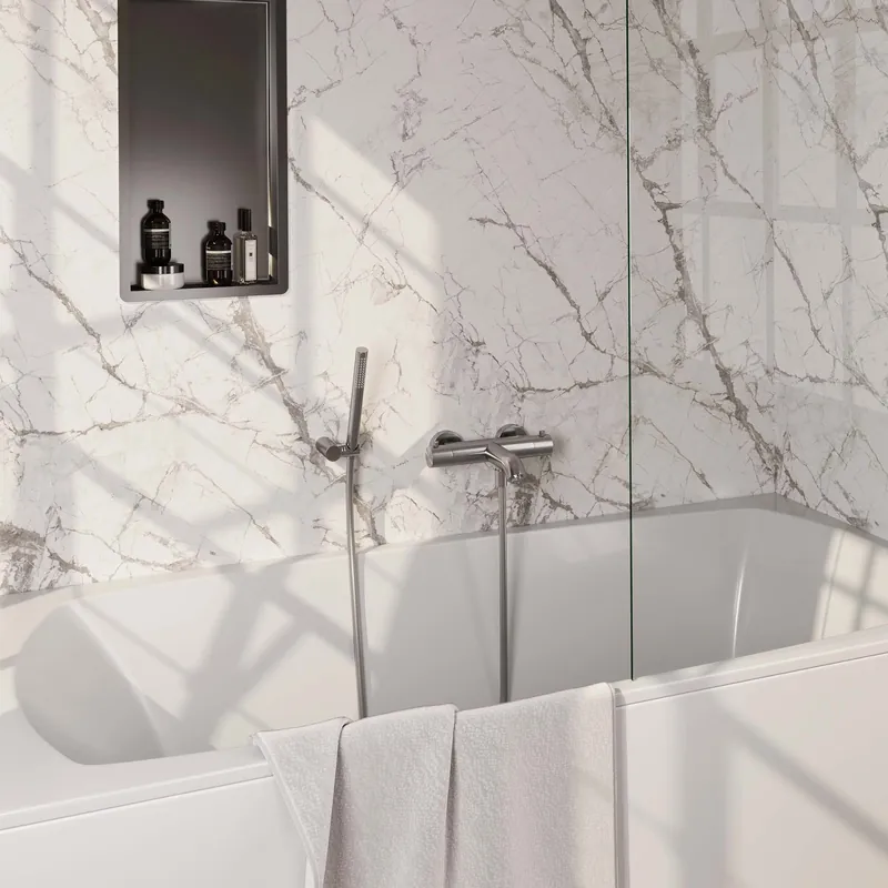 Brauer Brushed Edition Thermostatische Opbouw Badkraan met Omstel, Wandhouder, Staafhanddouche & Doucheslang - Set 3 - Draaiknoppen - PVD - Geborsteld RVS Express Levering