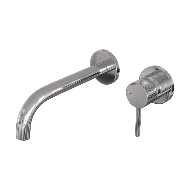 Beperkte Voorraad Brauer Chrome Carving Inbouw Wastafelmengkraan met Gebogen Uitloop & Rozetten - Model A1 - Geribbeld Hendel Rechts - Chroom