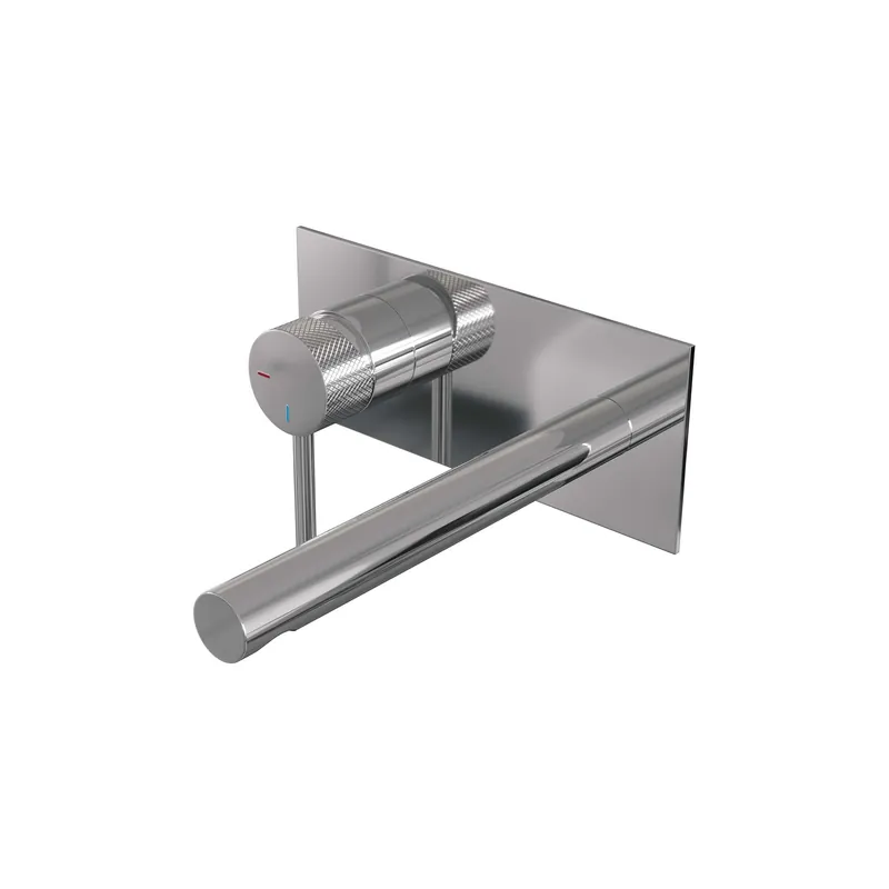 Brauer Chrome Carving Inbouw Wastafelmengkraan met Rechte Uitloop & Afdekplaat - Model A1 - Geribbeld Hendel Links - Chroom Betaalbaar