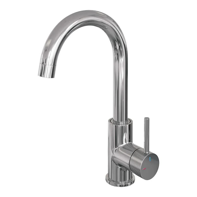 Speciale Aanbieding Brauer Chrome Carving Opbouw Wastafelmengkraan met Draaibare Ronde Uitloop - Model A - Hoog - Geribbeld Hendel - Chroom