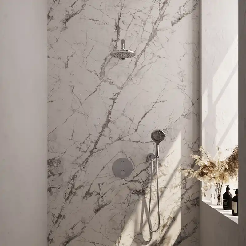 Meest Verkocht Brauer Chrome Carving Regendoucheset: Thermostatische Inbouwkraan met 3-Weg Omstel, Rechte Wandarm, Douchekop 20cm, Wandaansluitbocht, 3-Standen Handdouche & Doucheslang - Set 79 - Draaiknoppen - Chroom