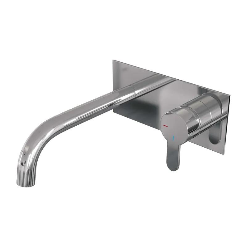 Gereduceerde Prijs Brauer Chrome Edition Inbouw Wastafelmengkraan met Gebogen Uitloop & Afdekplaat - Model D1 - Hendel Rechts - Chroom