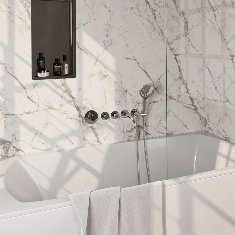 Gratis Retour Brauer Chrome Edition Thermostatische Inbouw Badkraan met Omstel, Uitloop, Stopkranen, Wandhouder met Wateruitlaat, 3-Standen Handdouche & Doucheslang - Set 2 - Draaiknoppen - Chroom