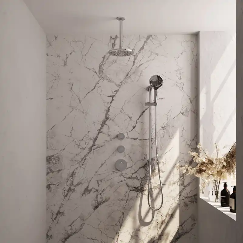 Brauer Chrome Editon Regendoucheset: Thermostatische Inbouwkraan met Stopkranen, Plafondarm, Douchekop 20cm, Glijstang met Wateruitlaat, 3-Standen Handdouche & Doucheslang - Set 23 - Draaiknoppen - Chroom Speciale Aanbieding