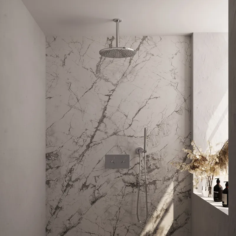 Brauer Chrome Editon Regendoucheset: Thermostatische Inbouwkraan met Drukknoppen, Plafondarm, Douchekop 30cm, Wandhouder met Wateruitlaat, Staafhanddouche & Doucheslang - Set 54 - Draaiknoppen - Chroom Dagaanbieding