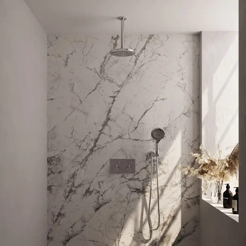 Brauer Chrome Editon Regendoucheset: Thermostatische Inbouwkraan met Drukknoppen, Plafondarm, Douchekop 20cm, Wandhouder met Wateruitlaat, 3-Standen Handdouche & Doucheslang - Set 59 - Draaiknoppen - Chroom Betrouwbaar