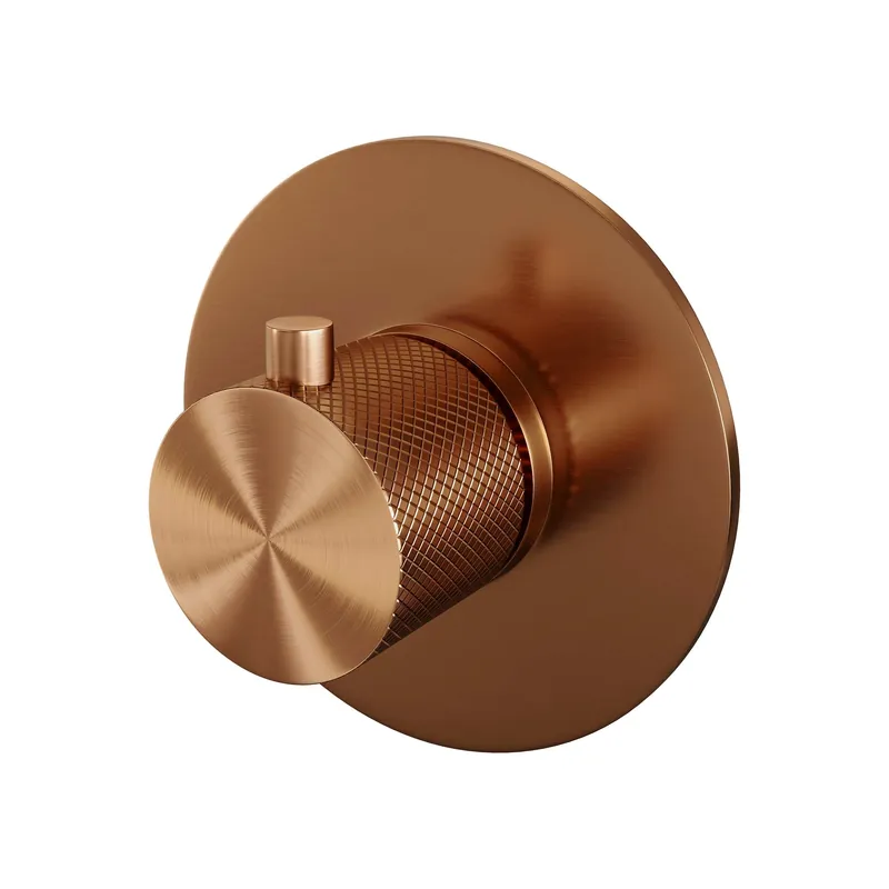 Gecertificeerd Brauer Copper Carving Inbouw Thermostaat - Geribbeld Draaiknop - PVD - Geborsteld Koper