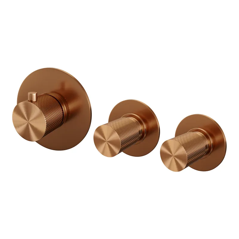 Brauer Copper Carving Inbouw Thermostaat met Stopkranen - Geribbeld Draaiknoppen - PVD - Geborsteld Koper Rechtstreeks Van De Fabrikant