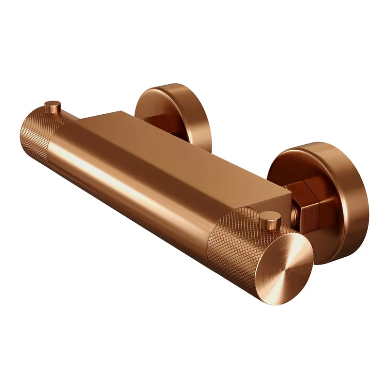 Laatste Kans Brauer Copper Carving Opbouw Thermostatisch Douchekraan - Geribbeld Draaiknoppen - PVD - Geborsteld Koper
