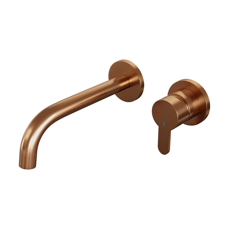 Goedkoop Brauer Copper Edition Inbouw Wastafelmengkraan met Gebogen Uitloop & Rozetten - Model D1 - Hendel Rechts - PVD - Geborsteld Koper