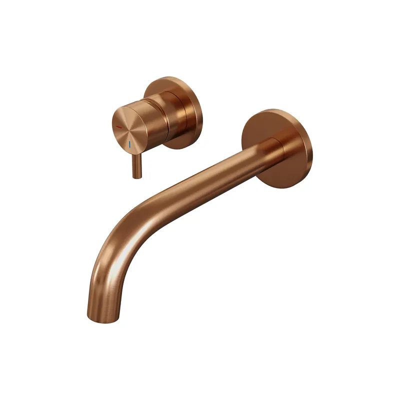 Korting Brauer Copper Edition Inbouw Wastafelmengkraan met Gebogen Uitloop & Rozetten - Model B2 - Hendel Links - PVD - Geborsteld Koper