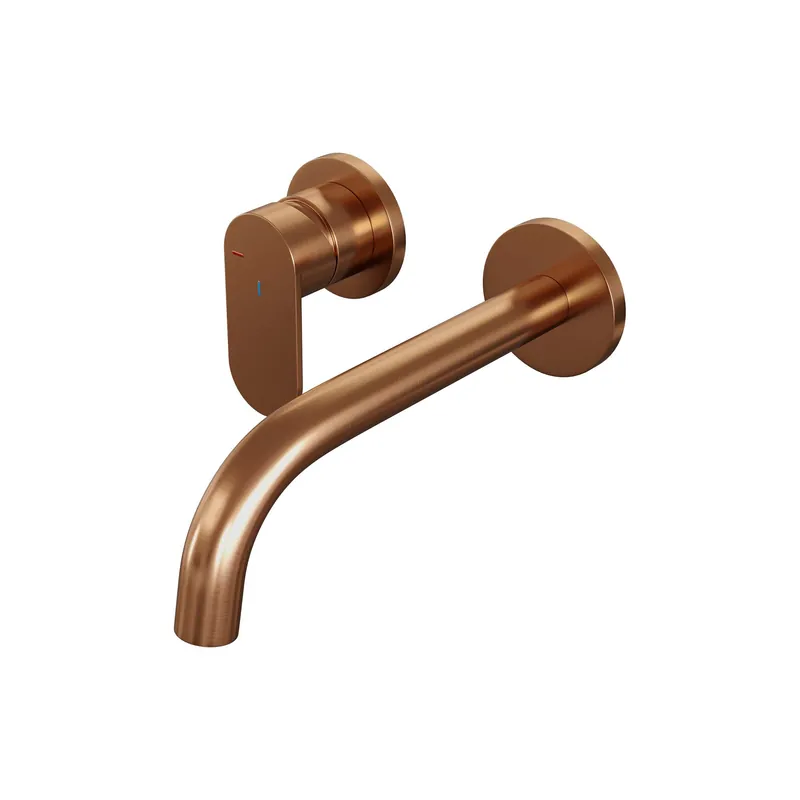 Gratis Retour Brauer Copper Edition Inbouw Wastafelmengkraan met Gebogen Uitloop & Rozetten - Model C2 - Hendel Links - PVD - Geborsteld Koper