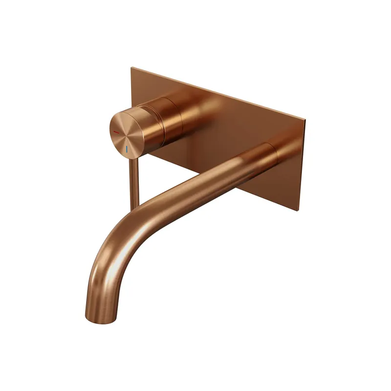 Brauer Copper Edition Inbouw Wastafelmengkraan met Gebogen Uitloop & Afdekplaat - Model A2 - Hendel Links - PVD - Geborsteld Koper Voordeelprijs