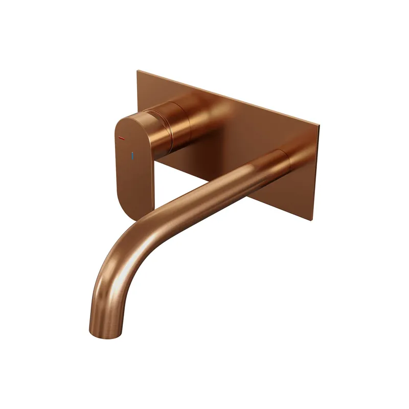 Brauer Copper Edition Inbouw Wastafelmengkraan met Gebogen Uitloop & Afdekplaat - Model C2 - Hendel Links - PVD - Geborsteld Koper Koop Online