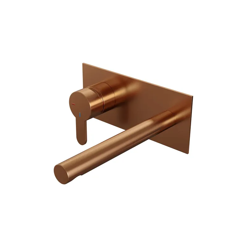 Beperkte Voorraad Brauer Copper Edition Inbouw Wastafelmengkraan met Rechte Uitloop & Afdekplaat - Model D2 - Hendel Links - PVD - Geborsteld Koper