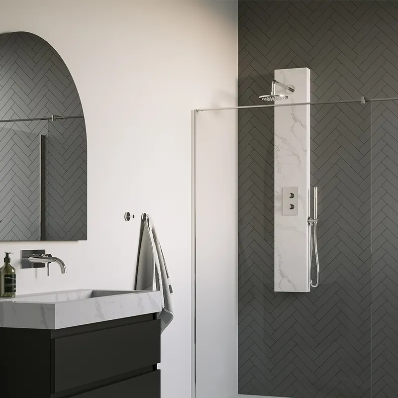 Express Levering Brauer Gold Calacatta Douchepaneel met Regendoucheset: Thermostatische Inbouwkraan, 2-Weg Omstel, Gebogen Wandarm, Douchekop 20cm, Wandhouder met Wateruitlaat, Staafhanddouche & Doucheslang - Chroom