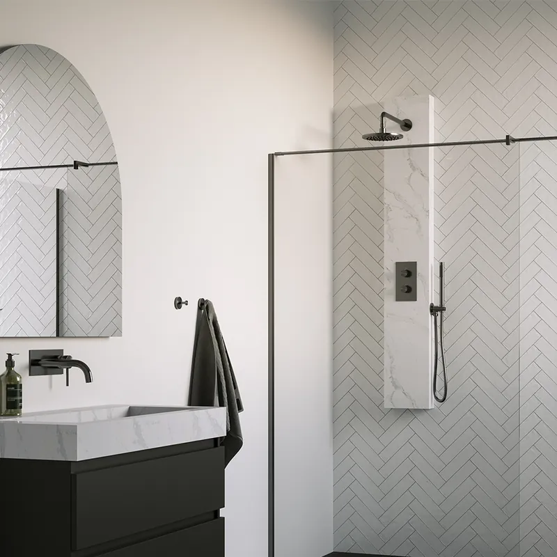 Brauer Gold Calacatta Douchepaneel met Regendoucheset: Thermostatische Inbouwkraan, 2-Weg Omstel, Gebogen Wandarm, Douchekop 20cm, Wandhouder met Wateruitlaat, Staafhanddouche & Doucheslang - PVD - Geborsteld Gunmetal Superprijs