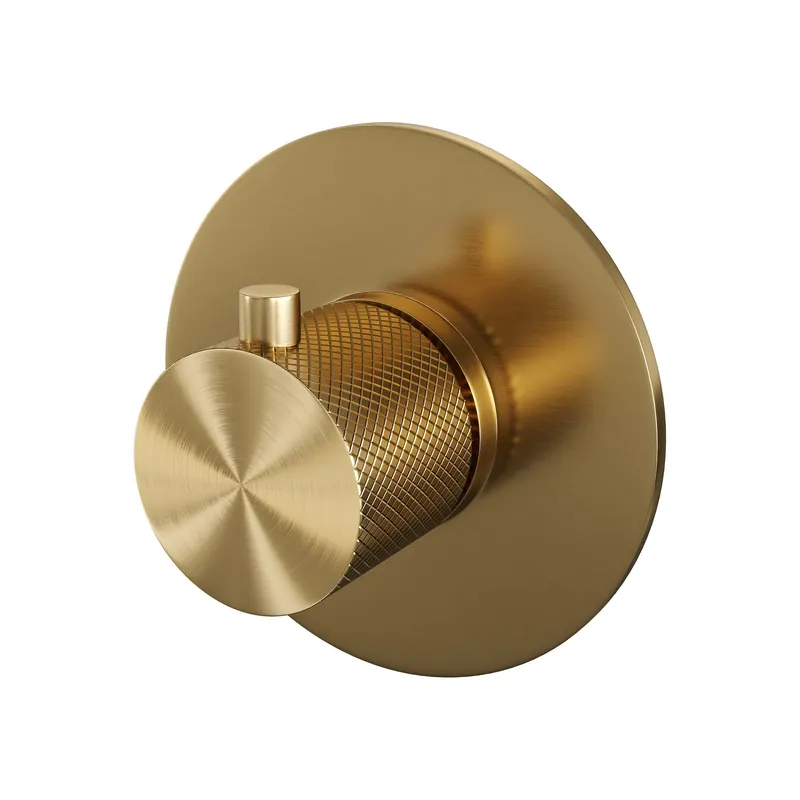 Brauer Gold Carving Inbouw Thermostaat - Geribbeld Draaiknop - PVD - Geborsteld Goud Laatste Versie
