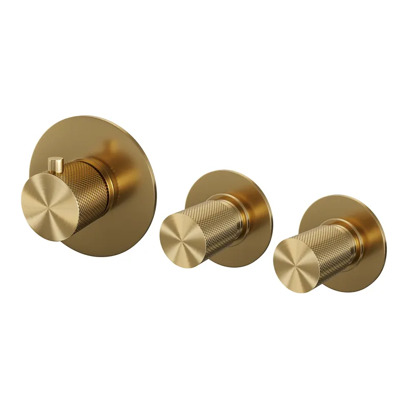 Finale Uitverkoop Brauer Gold Carving Inbouw Thermostaat met Stopkranen - Geribbeld Draaiknoppen - PVD - Geborsteld Goud