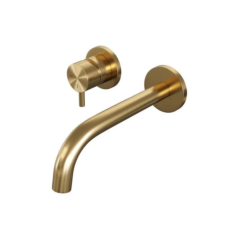 Brauer Gold Edition Inbouw Wastafelmengkraan met Gebogen Uitloop & Rozetten - Model B2 - Hendel Links - PVD - Geborsteld Goud Meest Verkocht