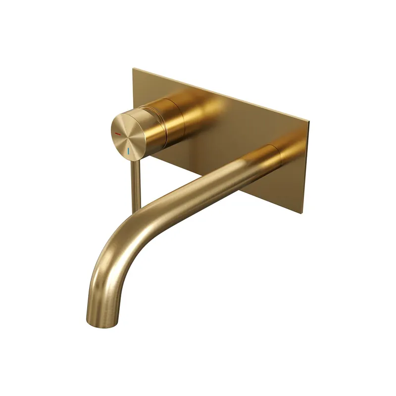Meest Verkocht Brauer Gold Edition Inbouw Wastafelmengkraan met Gebogen Uitloop & Afdekplaat - Model A2 - Hendel Links - PVD - Geborsteld Goud