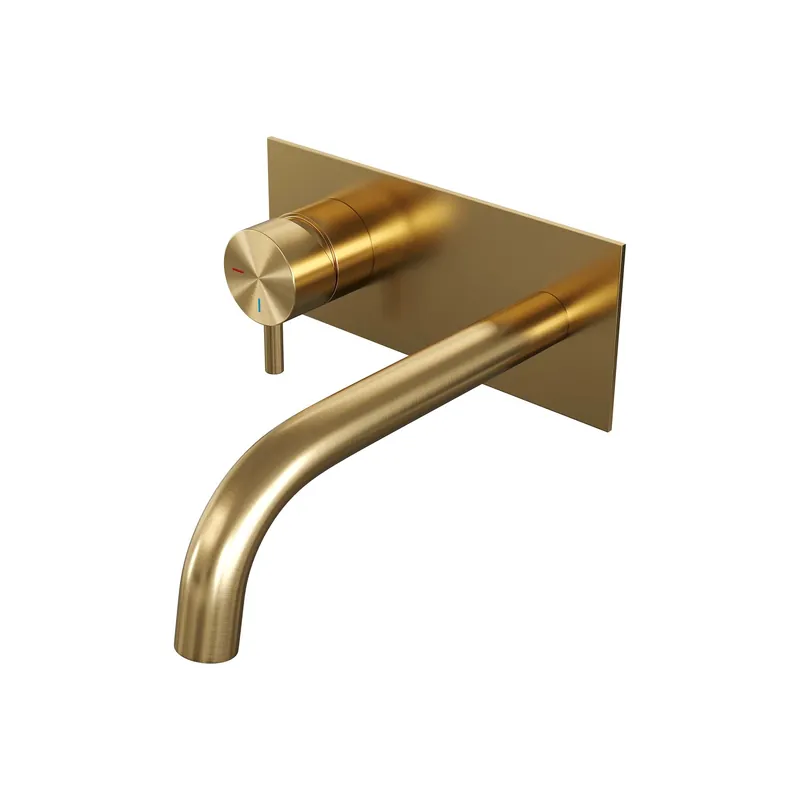 Brauer Gold Edition Inbouw Wastafelmengkraan met Gebogen Uitloop & Afdekplaat - Model B2 - Hendel Links - PVD - Geborsteld Goud Express Levering