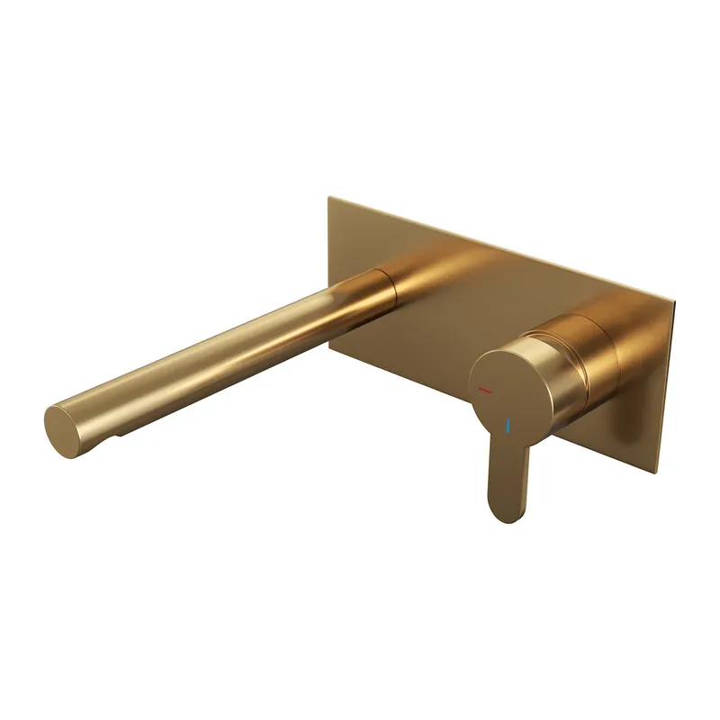Exclusieve Aanbieding Brauer Gold Edition Inbouw Wastafelmengkraan met Rechte Uitloop & Afdekplaat - Model D1 - Hendel Rechts - PVD - Geborsteld Goud