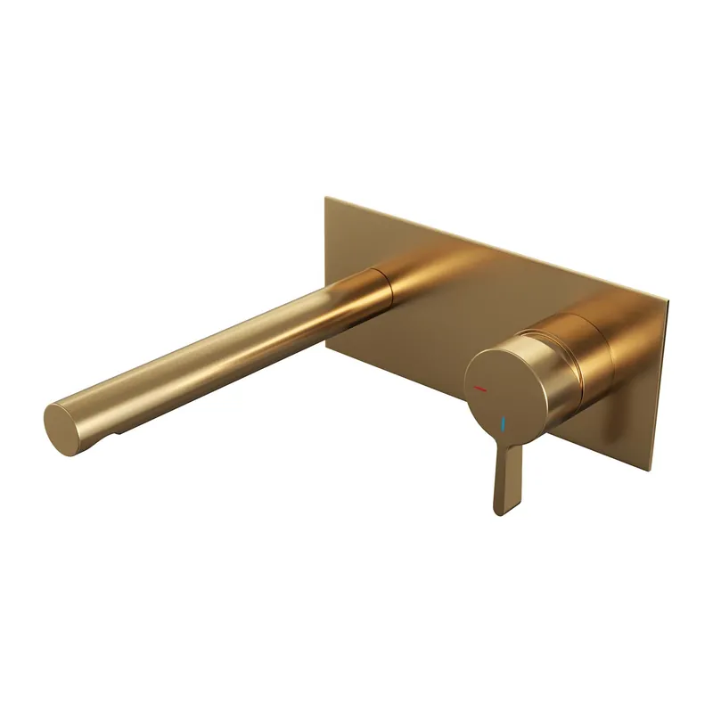 Brauer Gold Edition Inbouw Wastafelmengkraan met Rechte Uitloop & Afdekplaat - Model E1 - Hendel Rechts - PVD - Geborsteld Goud Hete Deal