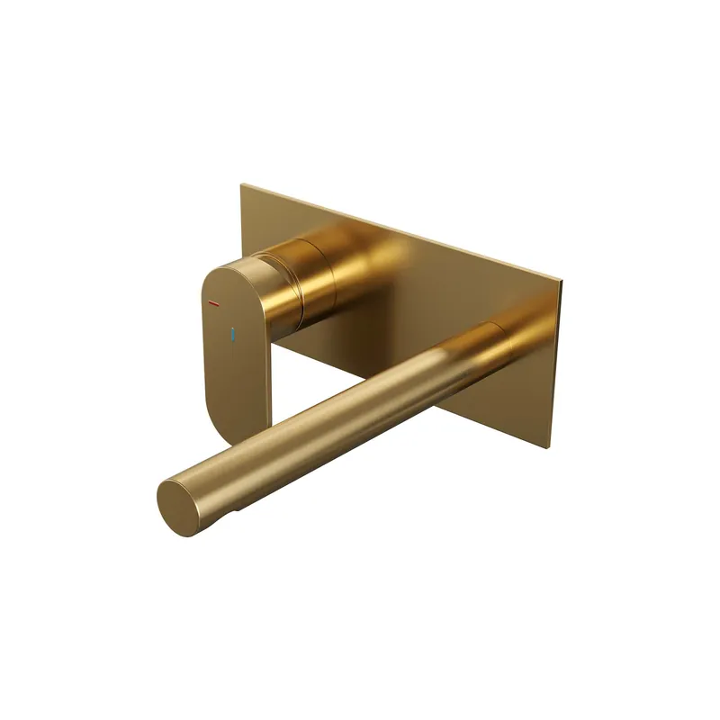 Bestseller Brauer Gold Edition Inbouw Wastafelmengkraan met Rechte Uitloop & Afdekplaat - Model C2 - Hendel Links - PVD - Geborsteld Goud