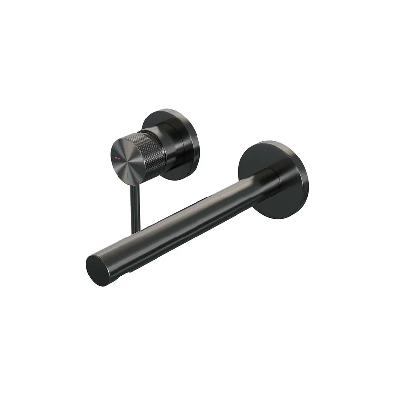 Op = Op Brauer Gunmetal Carving Inbouw Wastafelmengkraan met Rechte Uitloop & Rozetten - Model A1 - Geribbeld Hendel Links - PVD - PVD - Geborsteld Gunmetal