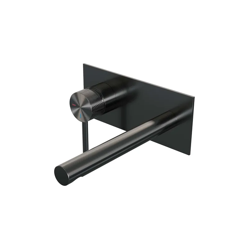 Brauer Gunmetal Carving Inbouw Wastafelmengkraan met Rechte Uitloop & Afdekplaat - Model A1 - Geribbeld Hendel Links - PVD - PVD - Geborsteld Gunmetal Hete Deal