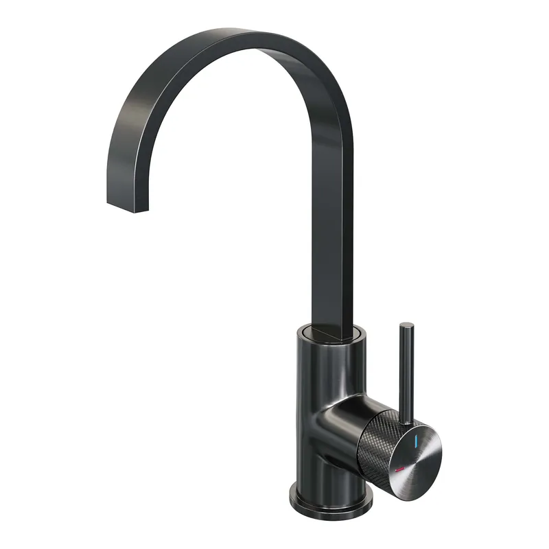 Brauer Gunmetal Carving Opbouw Wastafelmengkraan met Draaibare Platte Uitloop - Model A - Hoog - Geribbeld Hendel - PVD - PVD - Geborsteld Gunmetal Laatste Versie