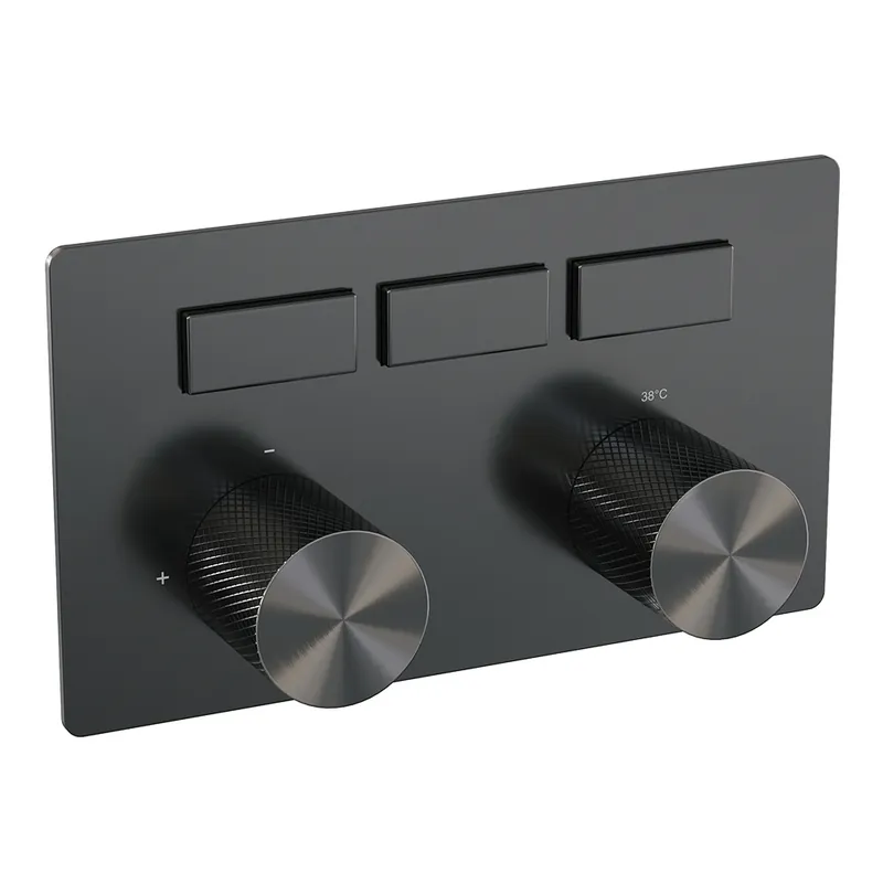 Brauer Gunmetal Carving Thermostatisch Inbouwkraan met 3-Weg Omstel - 3 Drukknoppen & 2 Geribbeld Draaiknoppen - PVD - Geborsteld Gunmetal Populair