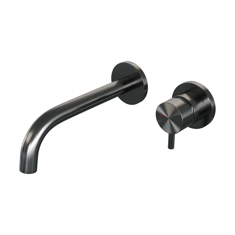 Fabrieksprijs Brauer Gunmetal Edition Inbouw Wastafelmengkraan met Gebogen Uitloop & Rozetten - Model B1 - Hendel Rechts - PVD - Geborsteld Gunmetal