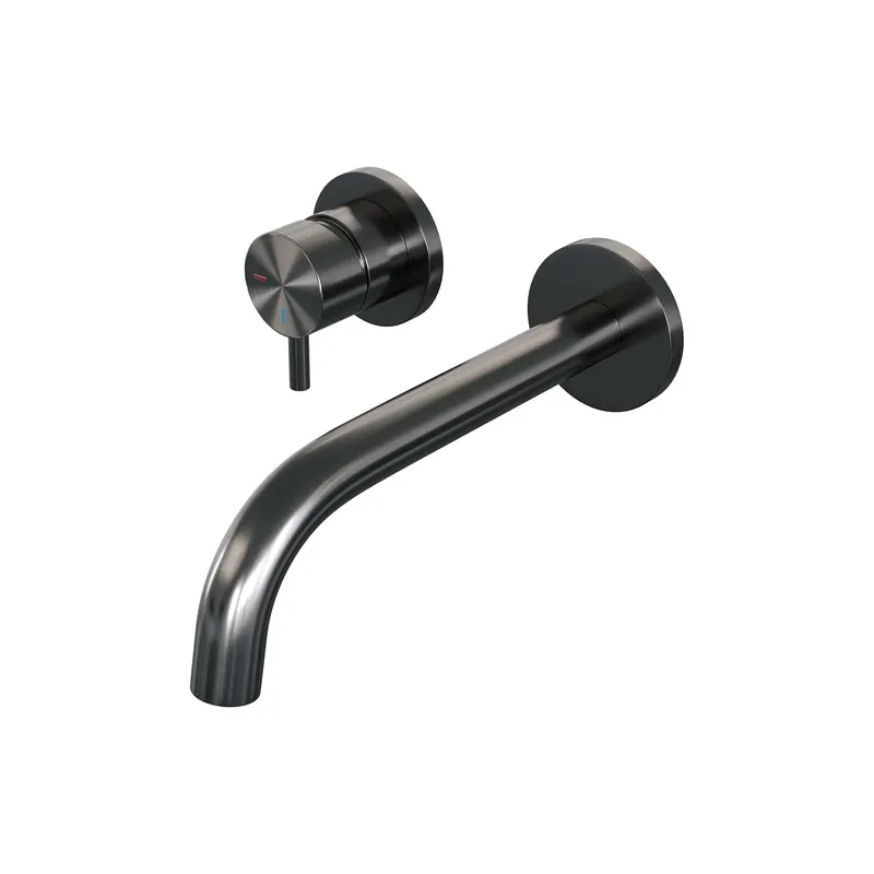 Op = Op Brauer Gunmetal Edition Inbouw Wastafelmengkraan met Gebogen Uitloop & Rozetten - Model B2 - Hendel Links - PVD - Geborsteld Gunmetal
