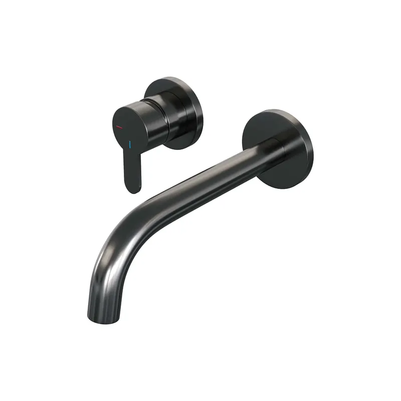Merkproduct Brauer Gunmetal Edition Inbouw Wastafelmengkraan met Gebogen Uitloop & Rozetten - Model D2 - Hendel Links - PVD - Geborsteld Gunmetal