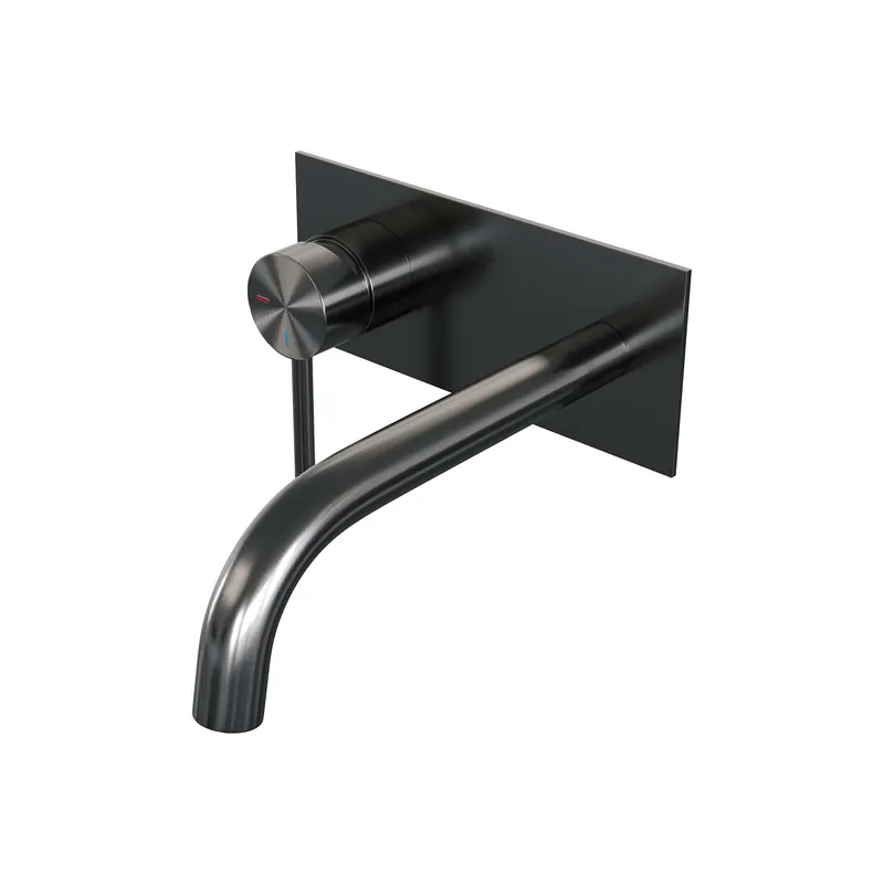 Brauer Gunmetal Edition Inbouw Wastafelmengkraan met Gebogen Uitloop & Afdekplaat - Model A2 - Hendel Links - PVD - Geborsteld Gunmetal Exclusieve Aanbieding