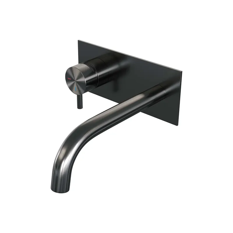 Meest Verkocht Brauer Gunmetal Edition Inbouw Wastafelmengkraan met Gebogen Uitloop & Afdekplaat - Model B2 - Hendel Links - PVD - Geborsteld Gunmetal