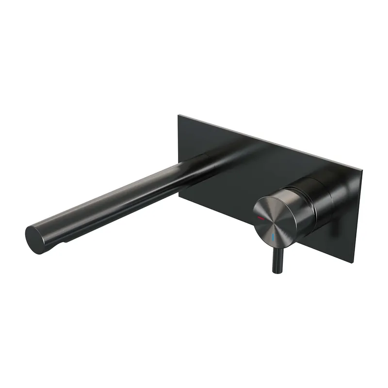 Gereduceerde Prijs Brauer Gunmetal Edition Inbouw Wastafelmengkraan met Rechte Uitloop & Afdekplaat - Model B1 - Hendel Rechts - PVD - Geborsteld Gunmetal